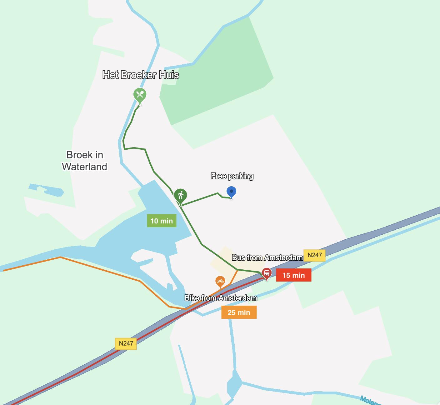 Met de bus, fiests of auto ben je in 15 minuten vanuit Amsterdam in Broek in Waterland