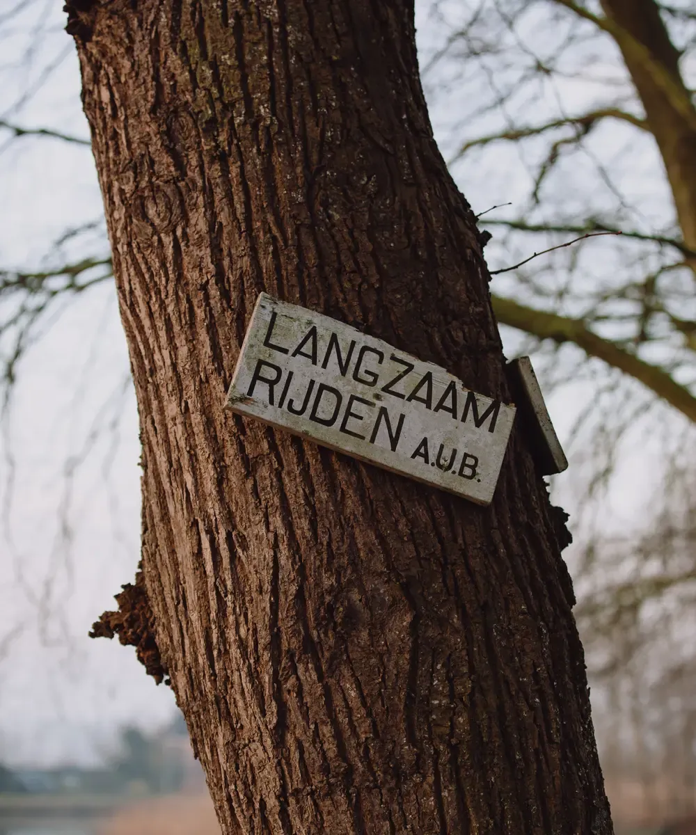 Langzaam rijden bordje op boom in Broek in Waterland